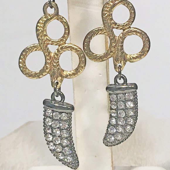 GUNMETAL & GOLD TONE SNAKE ANIMAL STYLE CHANDELIER LONG CRYSTAL EARRINGS 3" - Picture 4 of 9